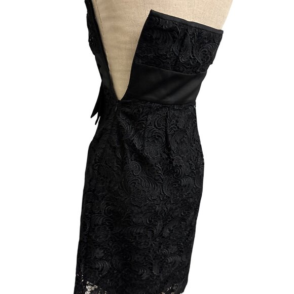 White House Black Market Strapless Black Lace Dress With Satin Bow Size 0 Made I - Picture 8 of 10